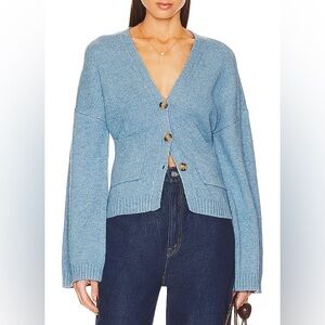 Light Blue V-Neck Button Cardigan Sweater